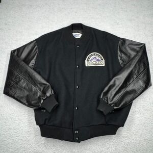 Vintage Colorado Rockies Chalk Line Snap Wool Bomber Jacket Black Men's Size XXL